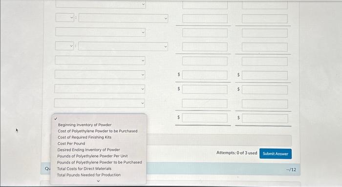 answers to 0 decimal places es. 125.) Prepare the production budget for
