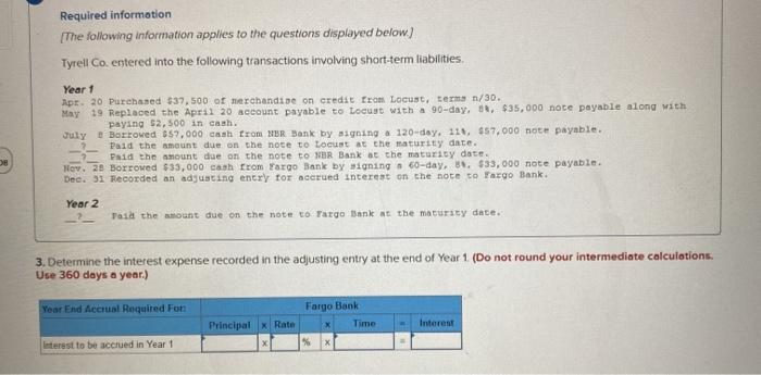 the following transactions involving short-term liabilities Year 1 Apr. 20 Purchased $37.500