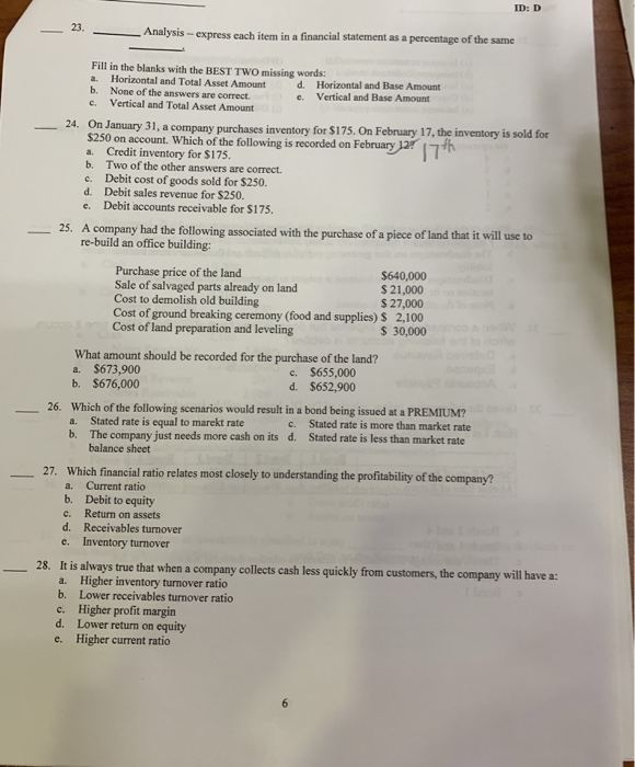  23. Analysis -express each item in a financial statement as a