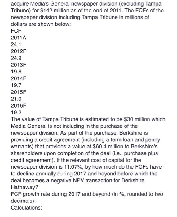 please solve and show calculations. nothing else needed. The value of Tampa