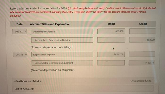 reported the following plant assets. During 2026, the following selected cash transactions