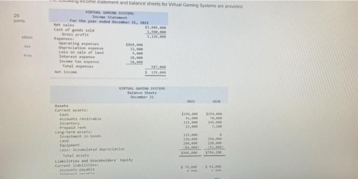 help me please 25 Do income statement and balance sheets for Vitual
