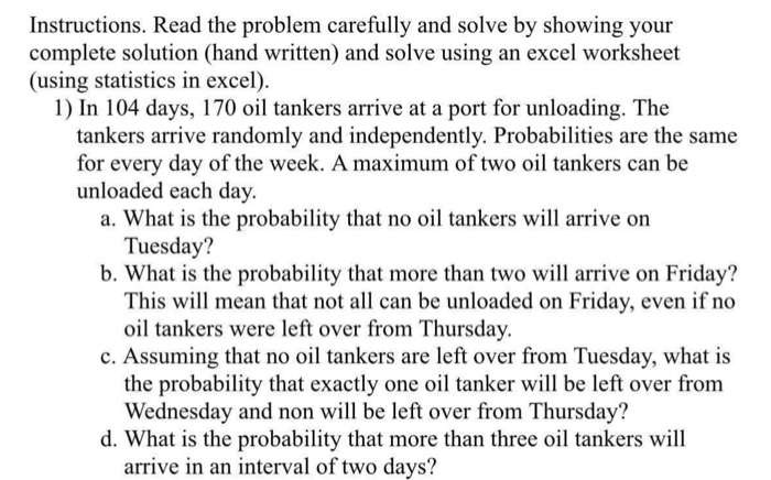  Instructions. Read the problem carefully and solve by showing your complete