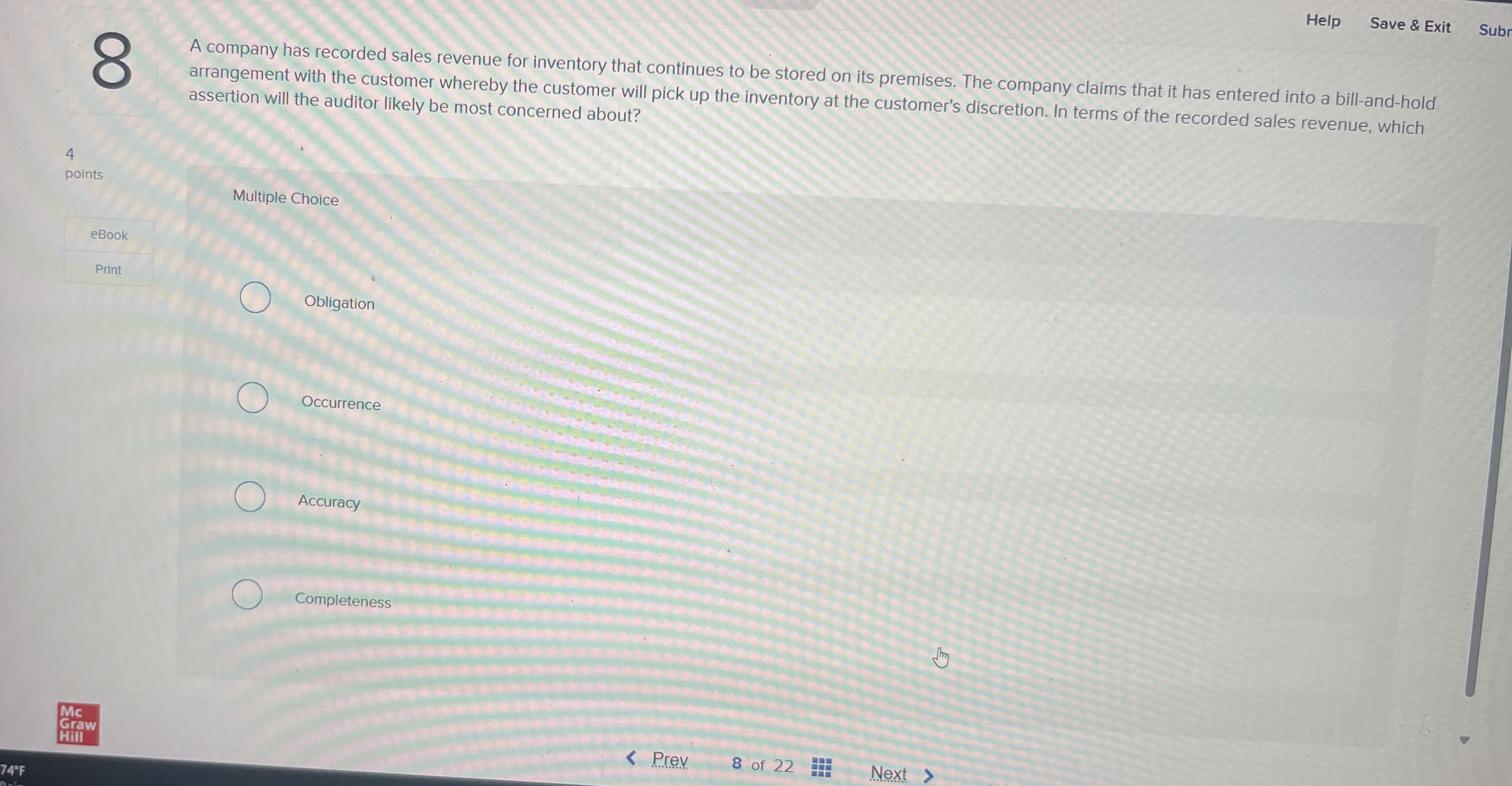  8 Help Save & Exit Subr A company has recorded sales