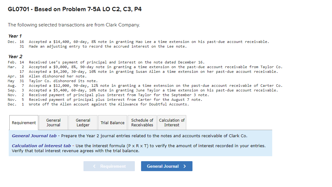 GL0701 - Based on Problem 7-5A LO C2, C3, P4 The