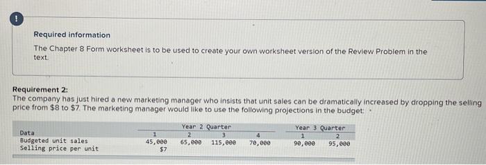 Required information The Chapter 8 Form worksheet is to be used