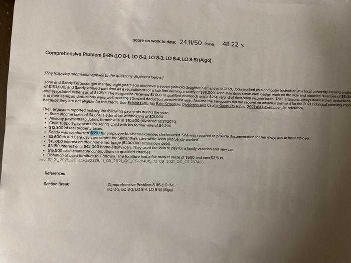 Please help! score on work to date 24.1150 Point 48.22 Comprehensive Problem