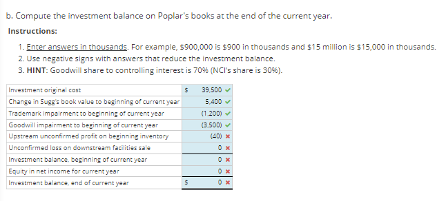 Mark 54.74 out of 80.00 p Flag question Calculation of Investment Balance,