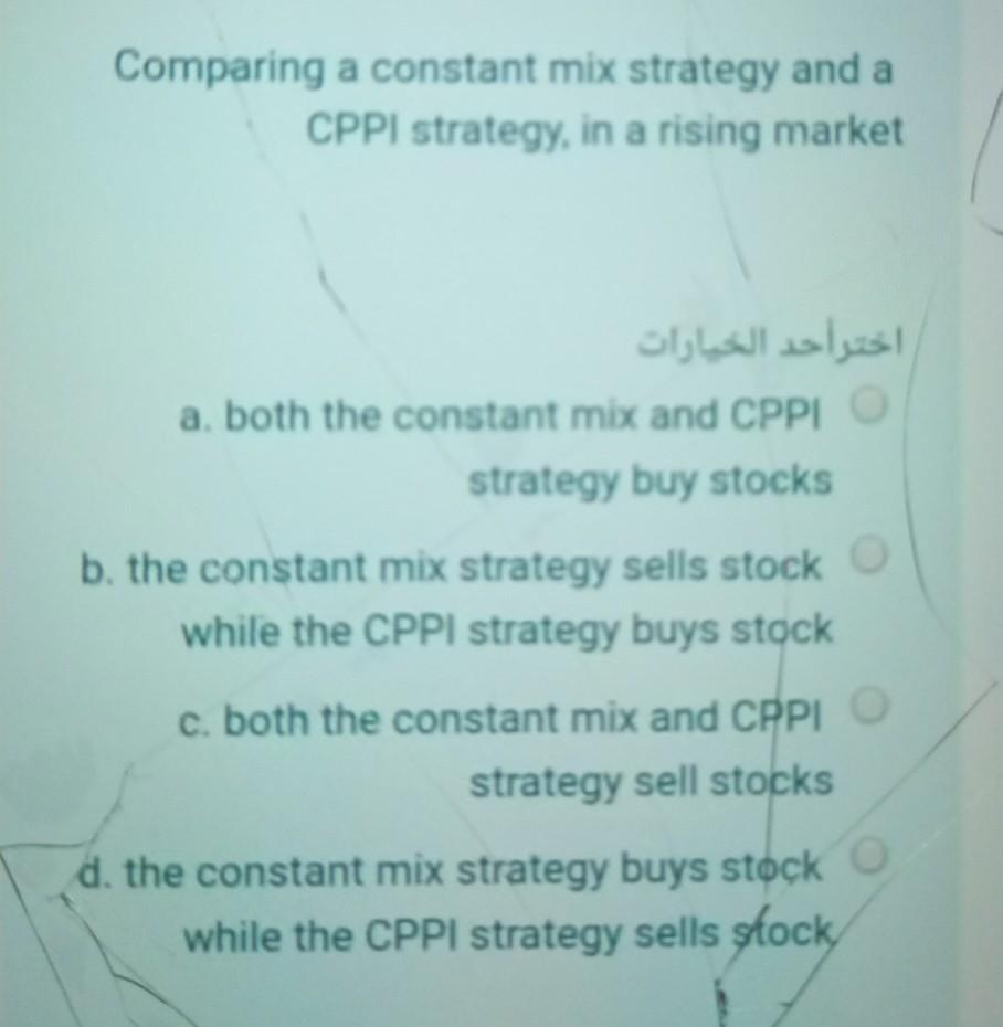  Comparing a constant mix strategy and a CPPI strategy, in a