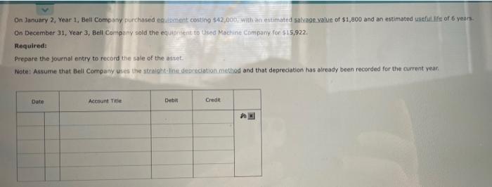 please help in solving! On January 2, Year 1, Bell Company purchased