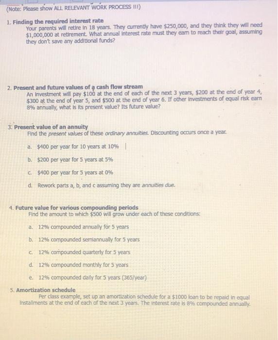  (Note: Please Show ALL RELEVANT WORK PROCESS III) 1. Finding the