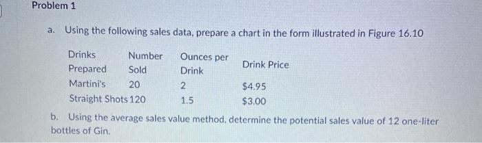  Problem 1 a. Using the following sales data, prepare a chart