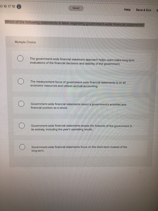  0 16 17 18 Saved Help Save & Exit S Multiple