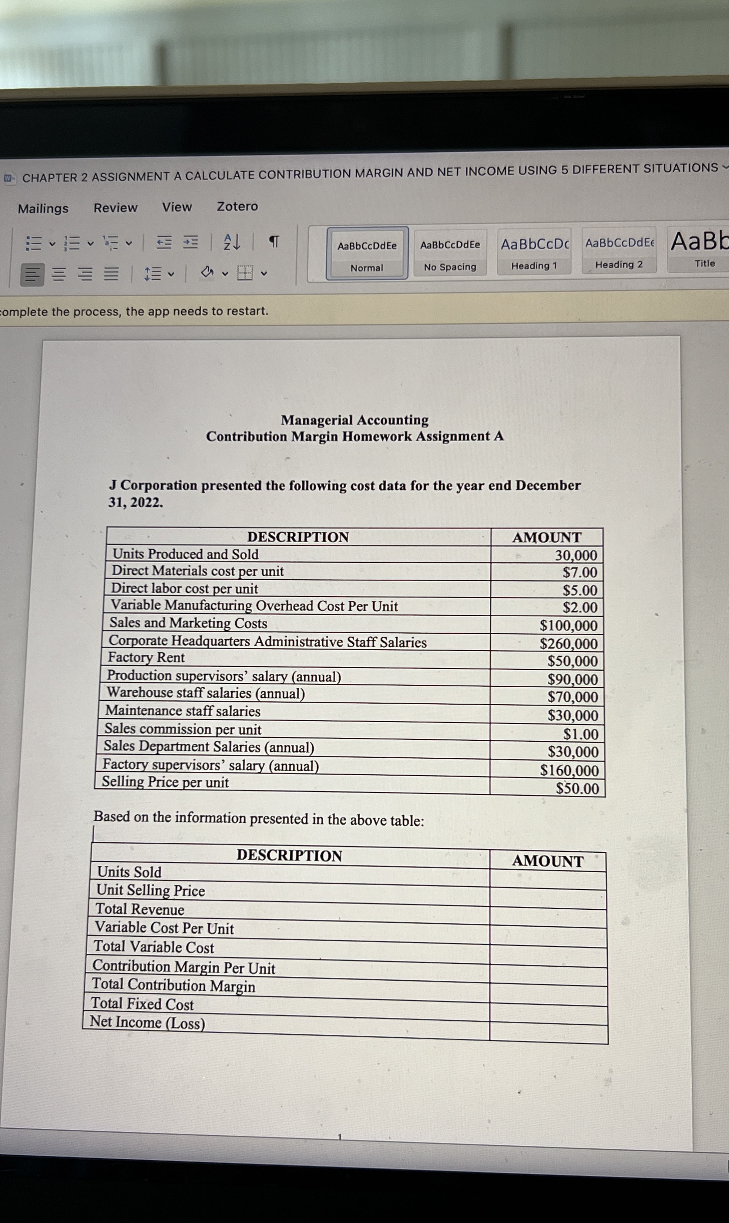  CHAPTER 2 ASSIGNMENT A CALCULATE CONTRIBUTION MARGIN AND NET INCOME USING