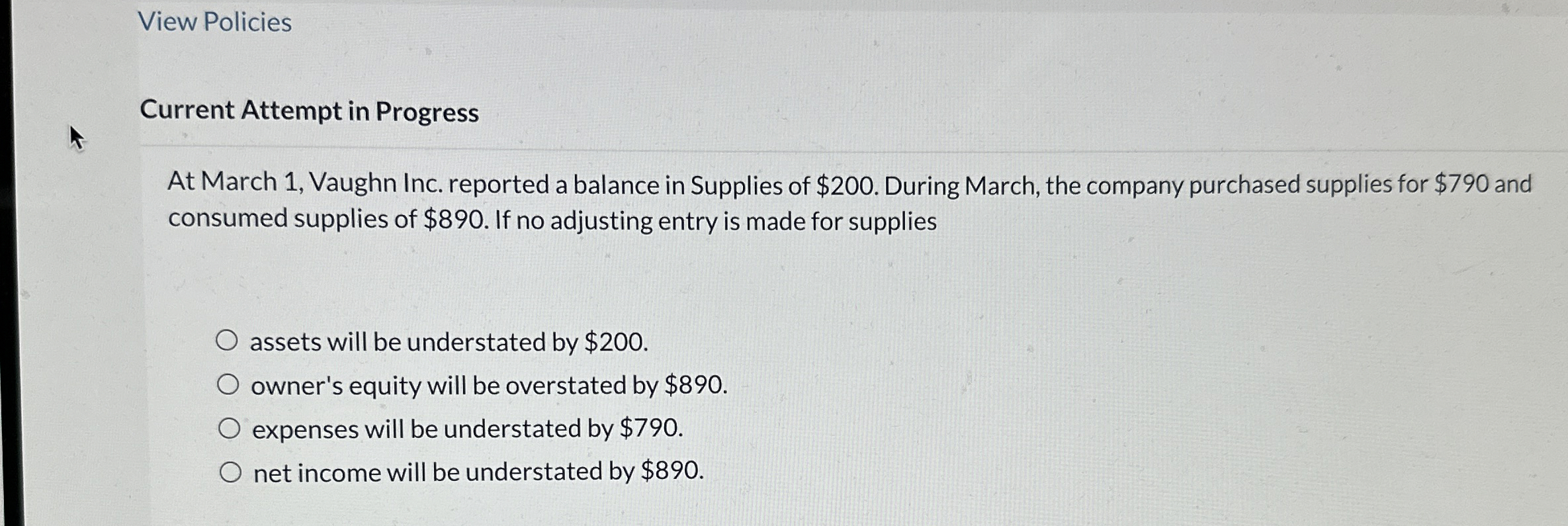  Current Attempt in Progress At March 1, Vaughn Inc. reported a