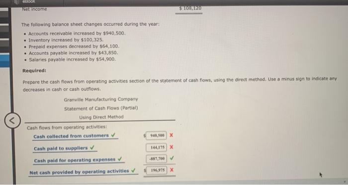 Operating Activities-- Direct Method The income statement for Granville Manufacturing Company is