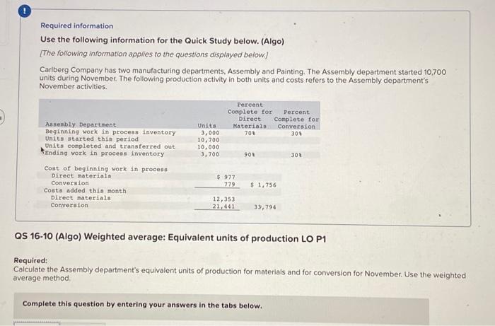  Required information Use the following information for the Quick Study below.