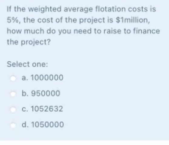 If the weighted average flotation costs is 5%, the cost of