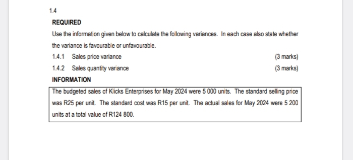  1.4 REQUIRED Use the information given below to calculate the following