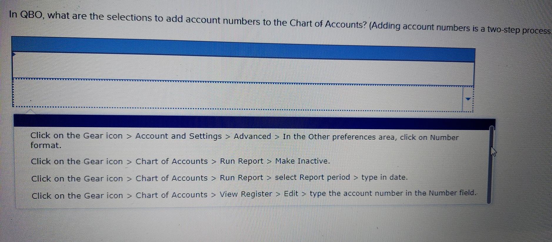 you Analysis Question 1-2 In QBO, what are the selections to add