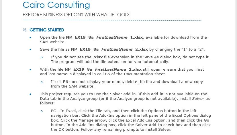 Cairo Consulting EXPLORE BUSINESS OPTIONS WITH WHAT-IF TOOLS GETTING STARTED Open