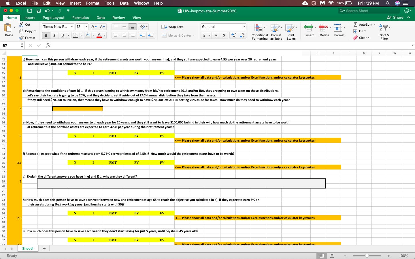 is shown in the excel. I am having trouble knowing the calculations