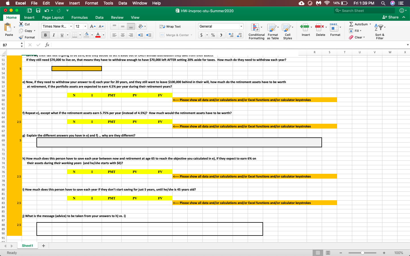 for each question. Excel File Edit View Insert Format Tools Data Window