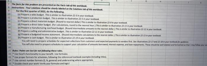help with letters a-h with using excel formulas please "the company is