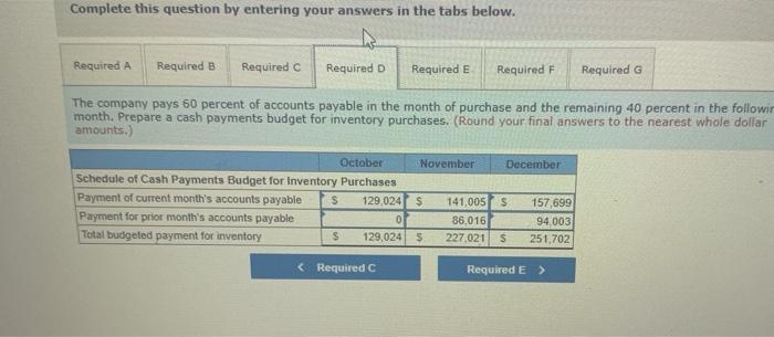 B Required c Required Required E Required Required G October sales are