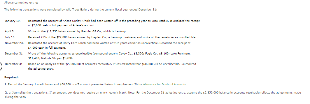  Allowance method entries b. Post each entry that affects the following