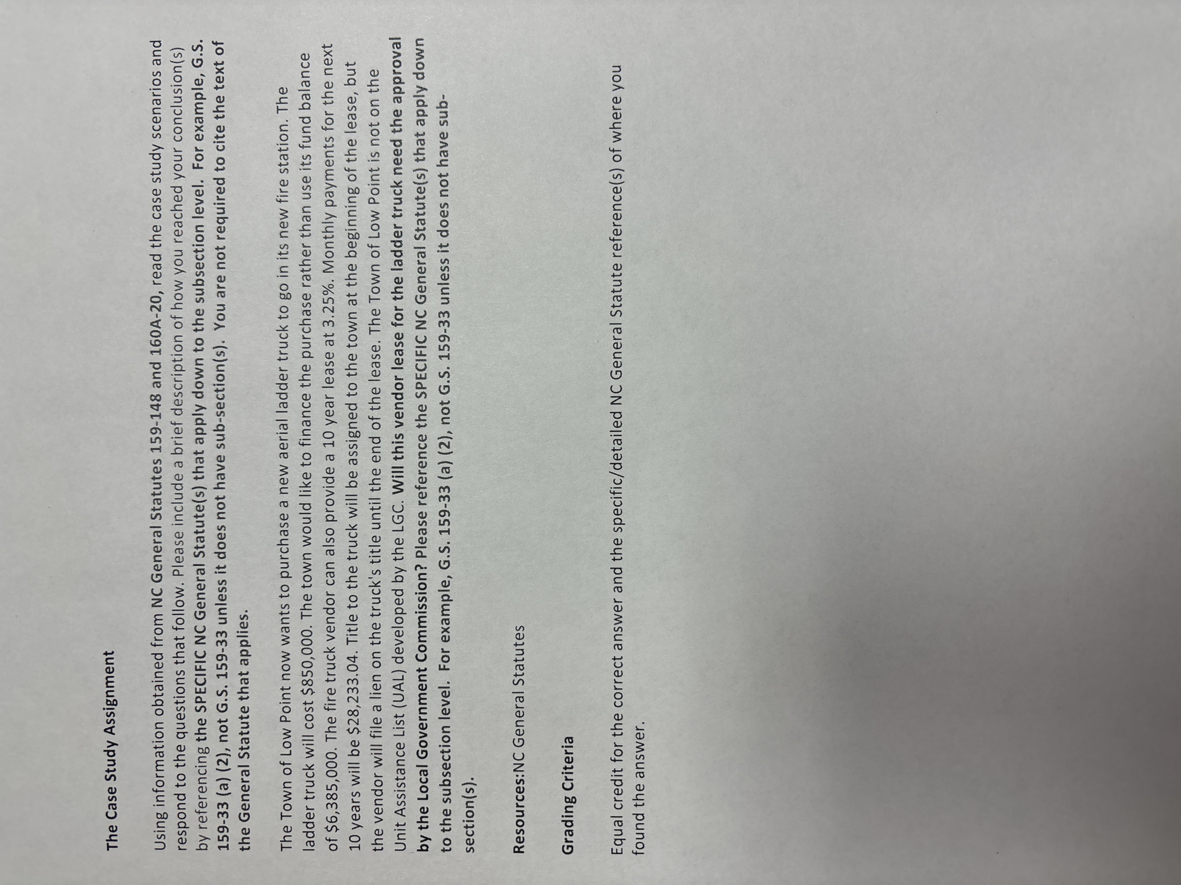  The Case Study Assignment Using information obtained from NC General Statutes