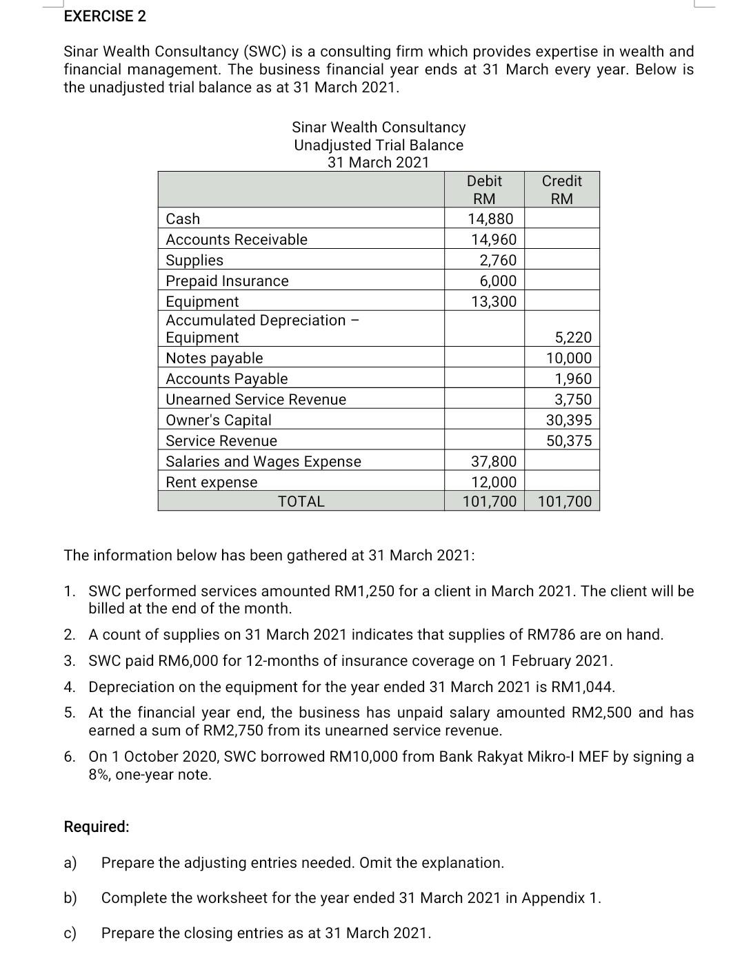 can someone give completely answer about this? EXERCISE 2 Sinar Wealth