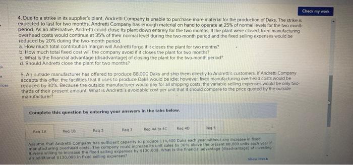 advance! :) Check my work 2 Andretti Company has a single product