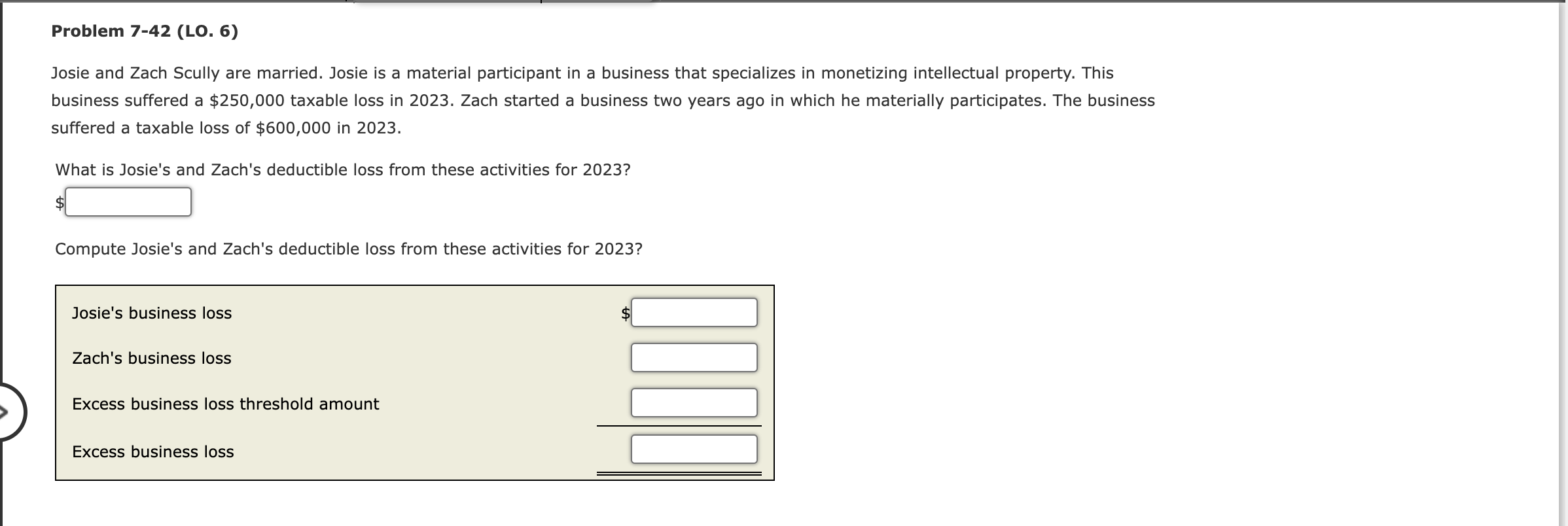  Problem 7-42(LO.6) Josie and Zach Scully are married. Josie is a