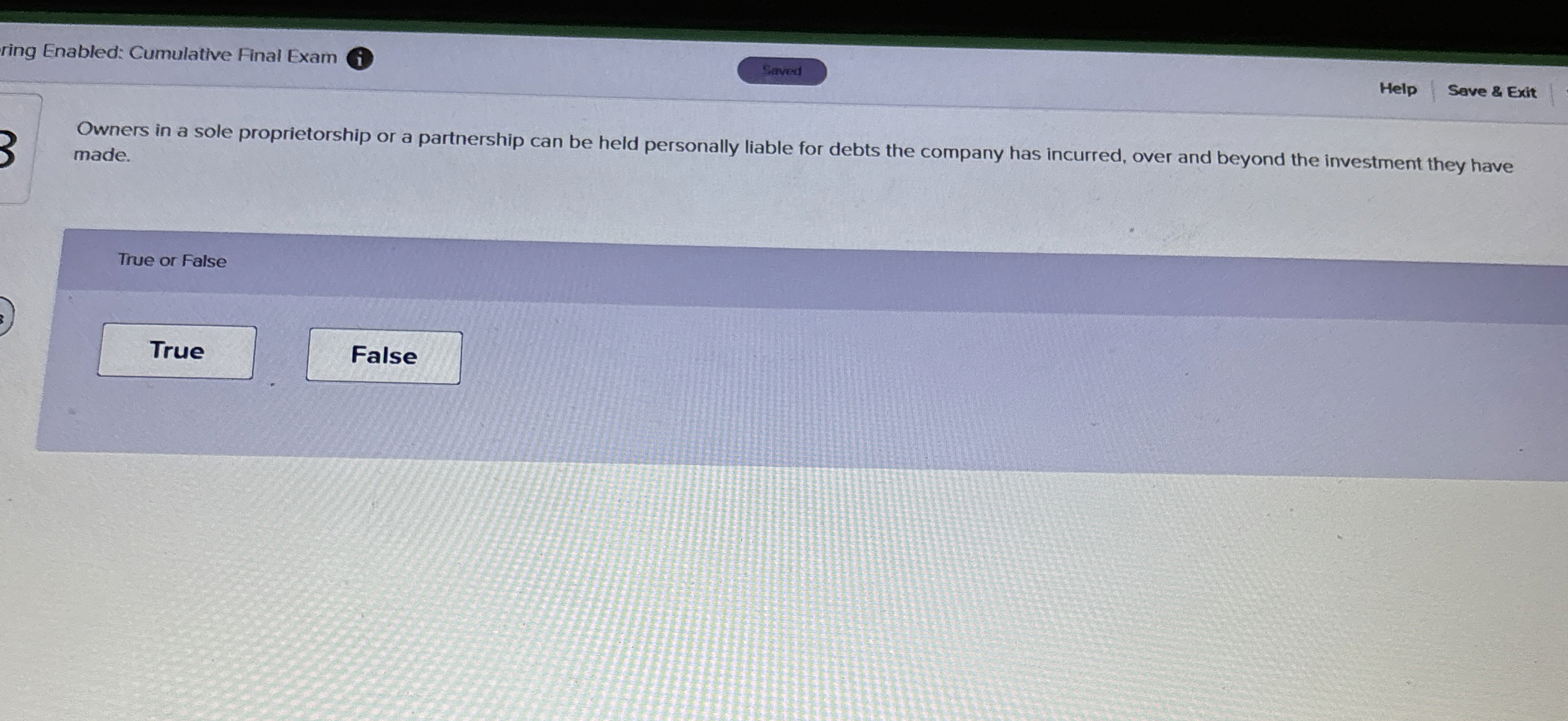  ring Enabled: Cumulative Final Exam Help Save & Exit Owners in