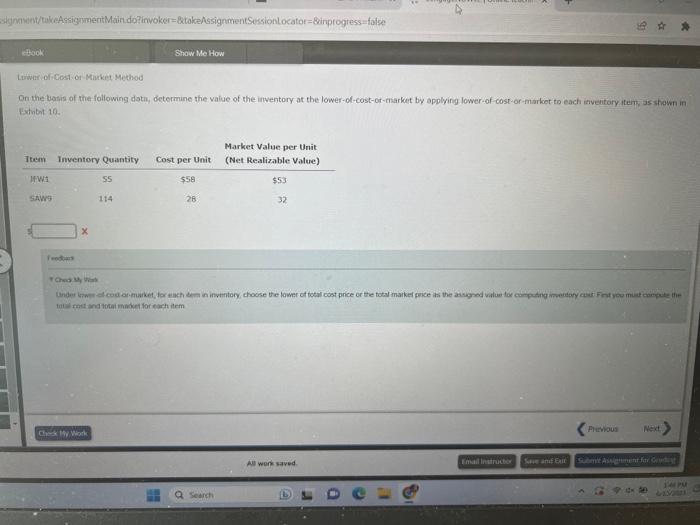  ssignment/takeAssignmentMain.do?invoker=&takeAssignmentSession Locator=&inprogress=false W eBook Lower-of-Cost-or-Market Method Item Inventory Quantity On the