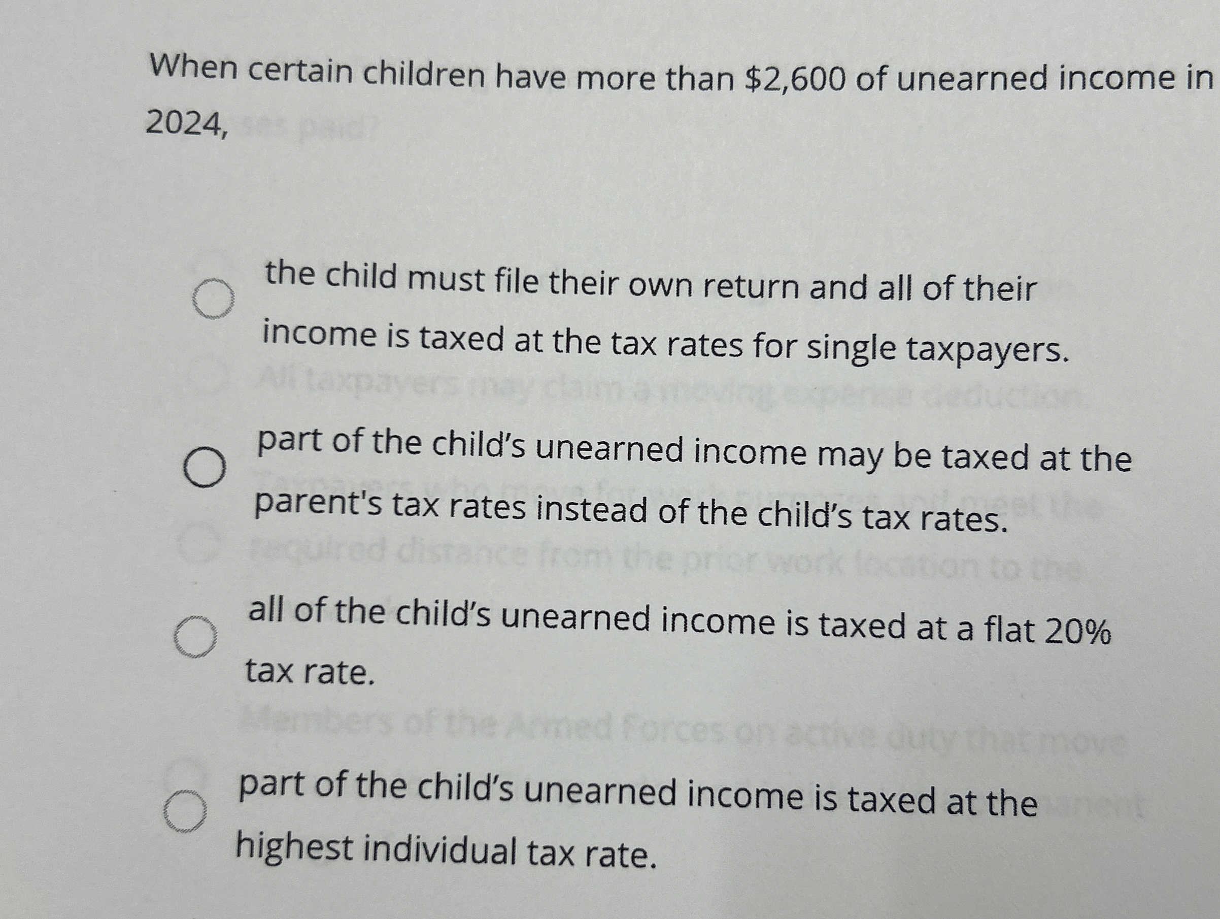  When certain children have more than $2,600 of unearned income in