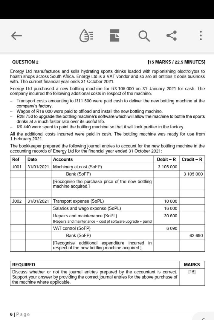  UV Q : QUESTION 2 [15 MARKS / 22.5 MINUTES] Energy