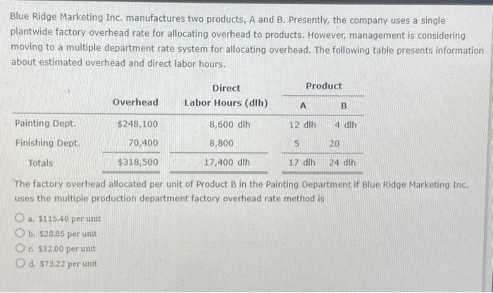 the company uses a single plantwide factory overhead rate for allocating overhead