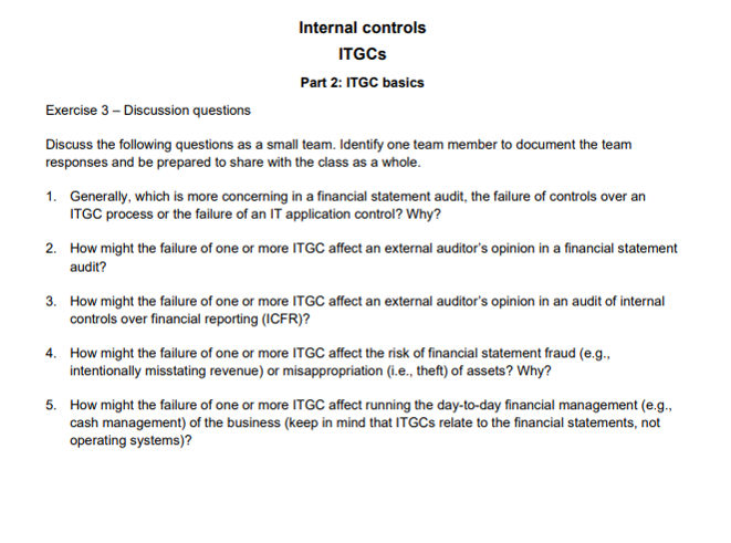 Internal controls ITGCs Part 2: ITGC basics Exercise 3 - Discussion