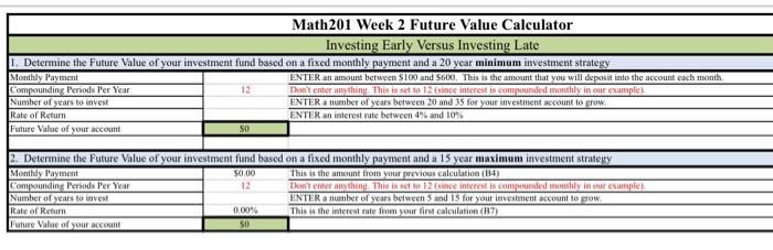  Access the attached Future Value Excel file and fill in the