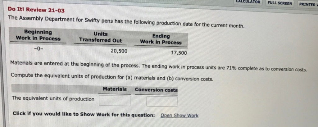 LCULATOR FULL SCREEN PRINTER Do It! Review 21-03 The Assembly Department