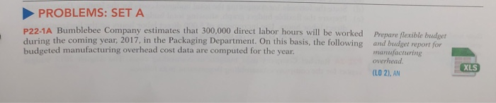  PROBLEMS: SET A P22-1A Bumblebee Company estimates that 300,000 direct labor