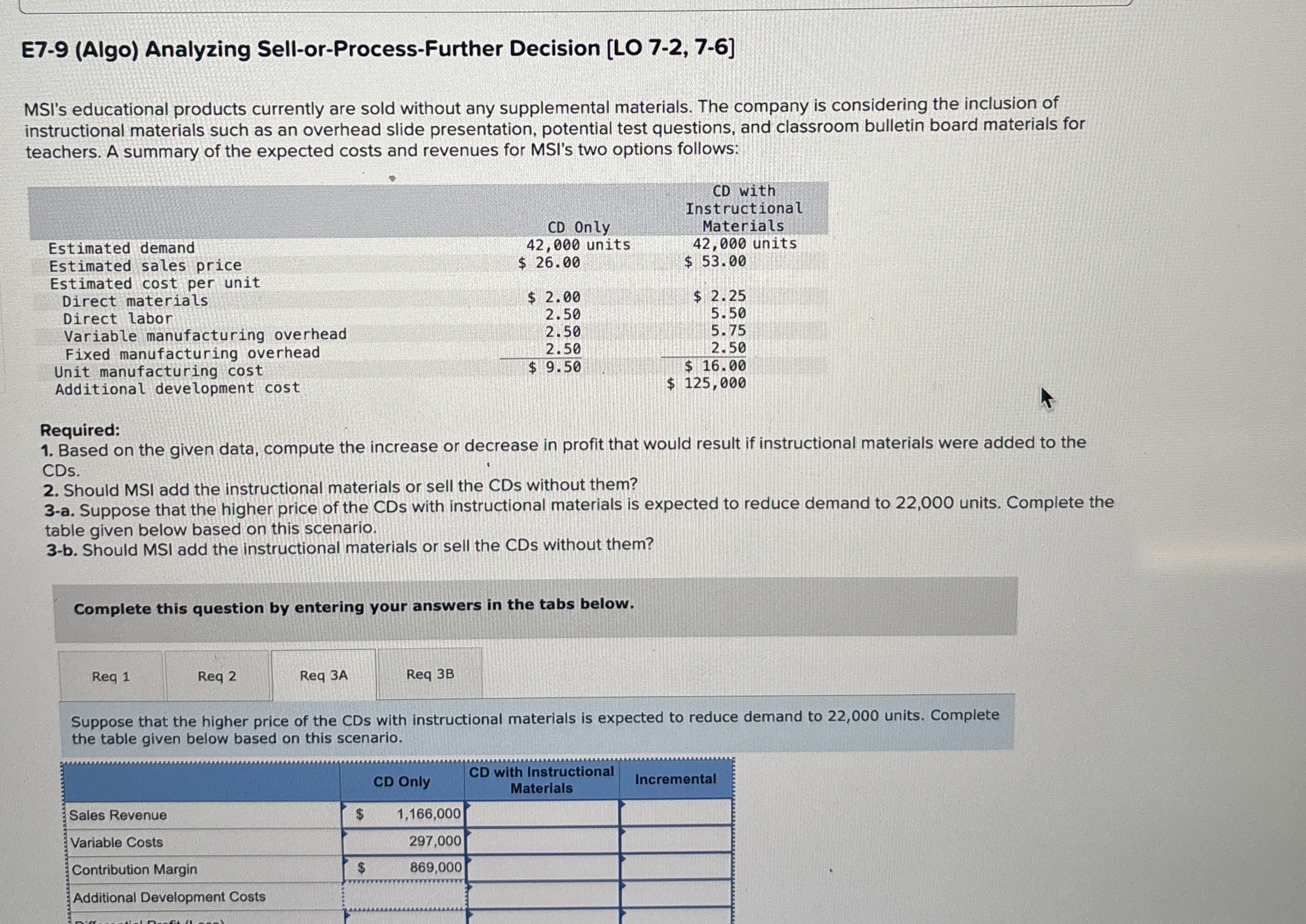  E7-9(Algo) Analyzing Sell-or-Process-Further Decision [LO 7-2,7-6] MSI's educational products currently are