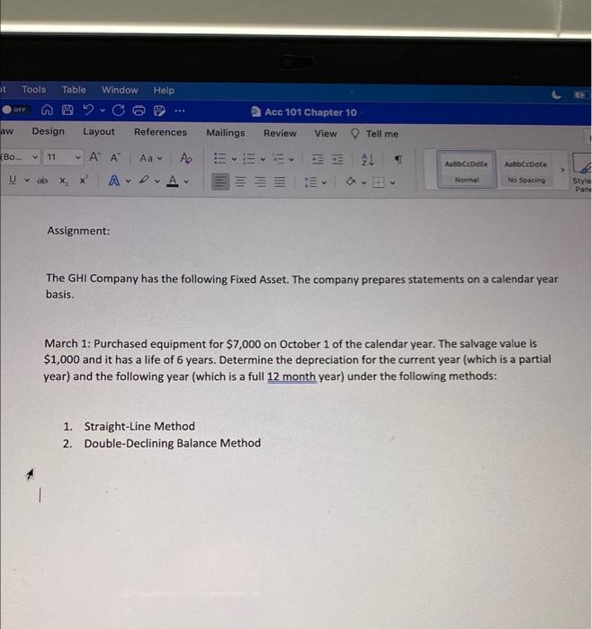  it Tools Table Window Help OFT BC Acc 101 Chapter 10