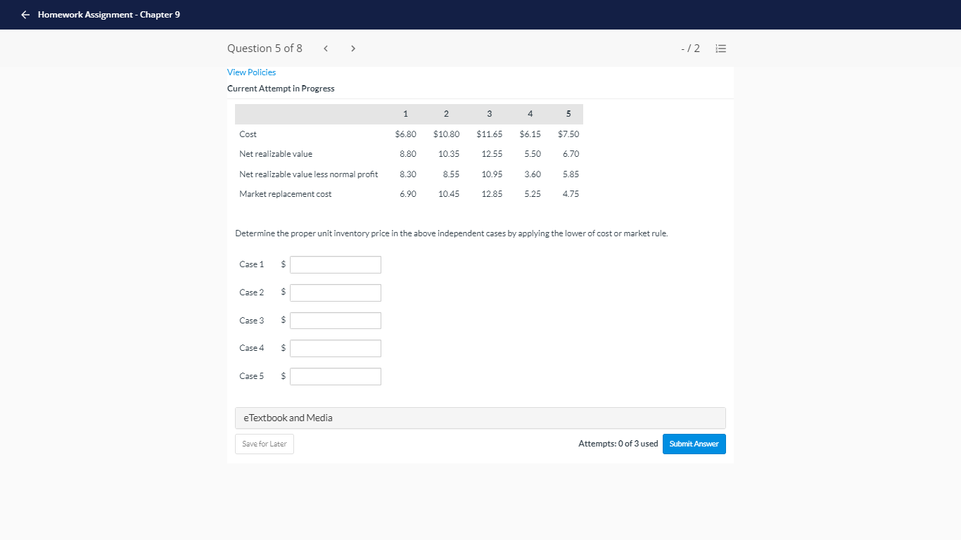 f Homework Assignment - Chapter 9 Question 5 of 8 -/2