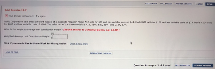  CALCULATOR FULL SCREEN PRINTER VERSION BACK NEXT Brief Exercise 19-7 Your