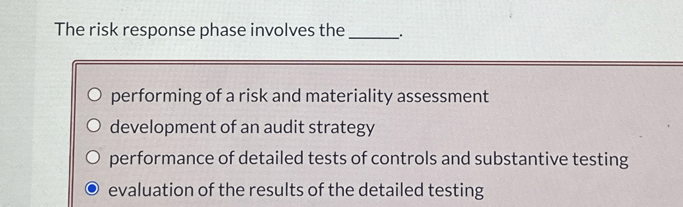  The risk response phase involves the q, performing of a risk