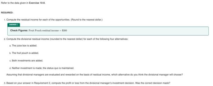  Data from Excercise 10-8 Refer to the data given in Exercise