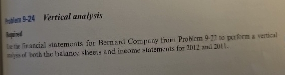  Ablem 9-24 Vertical analysis laquired Is the financial statements for Bernard